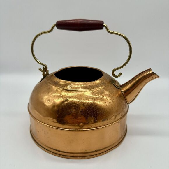 Paul Revere Copper Kettle Tea Revere Ware Wood Handle USA No Lid Prop Cottage - Picture 1 of 5